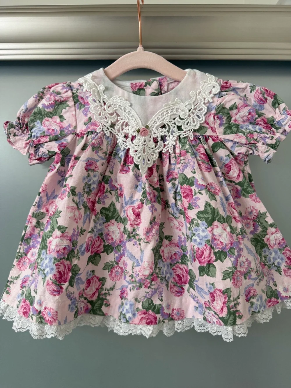 Vintage 90’s Carter’s Pink Floral Lace Baby Dress